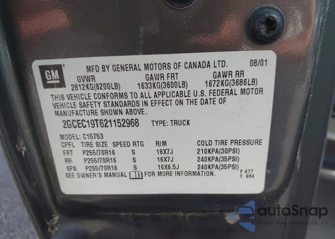 2002 Chevrolet Silverado 1500 Ls from USA, damaged, VIN 2GCEC19T621152968